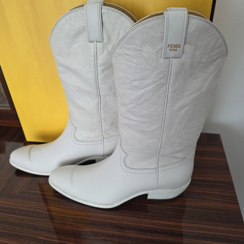 Fendi White Leather Cowboy Boots - Picture 7 of 16